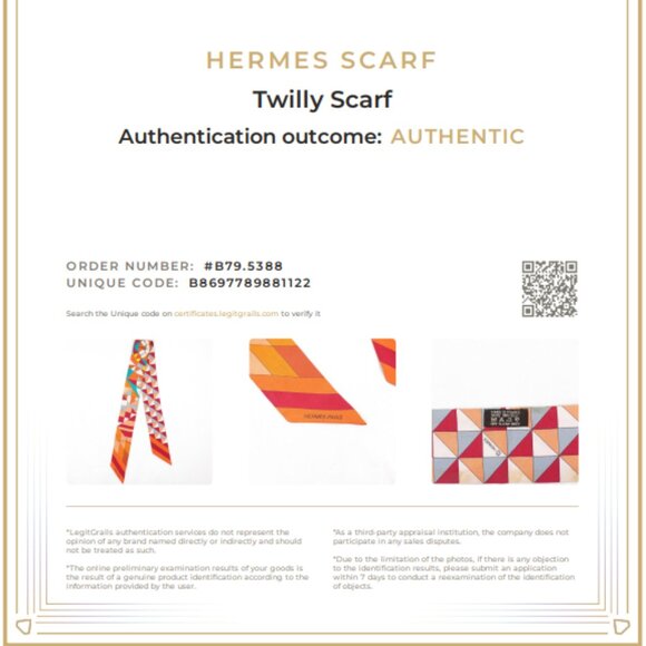 Pre-Owned Hermes Psyche Geometry 100% Silk Twilly Scarf in Orange Multicolor - Picture 12 of 12